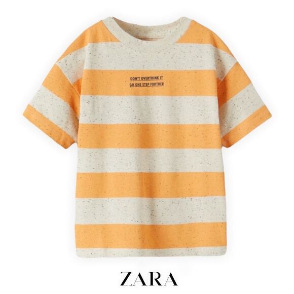 ZARA Kids | Orange | STRIPED TEXTURED T-SHIRT - Picture 2 of 8